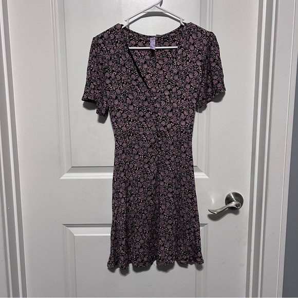 Alya Black Pink Button Down Floral Print Short Sleeve Flowy Summer Dress - Picture 1 of 5